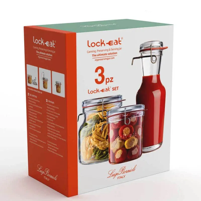 Bormioli Luigi Lock-Eat Set Vasetti Ermetici in Vetro - Set 3 Pezzi Offerta Lampo