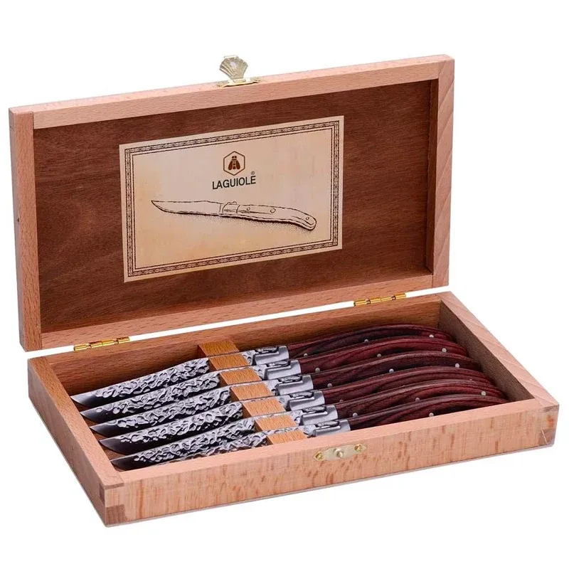 23 cm - Laguiole Coltello Bistecca In Scatola Regalo In Acciaio Inox - Pakkawood - Set 6 Pz Offerta Speciale