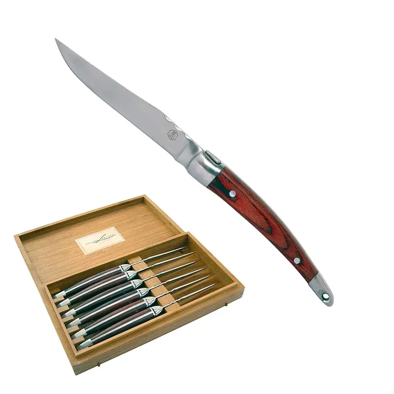 Offerta Del Giorno 22 cm - Laguiole Coltello Bistecca In Scatola Regalo In Acciaio Inox - Pakkawood - Set 6 Pz
