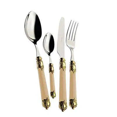 Bugatti Rinascimento Servizio Posate Ghiera Dorata Acciaio Inox e ABS - Set 24 Pz Promo Stagionale