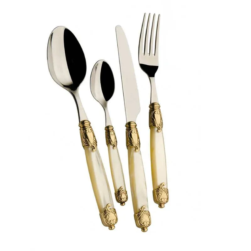 Nuova Collezione Bugatti Rococò Servizio Posate Ghiera Dorata Acciaio Inox - Set 24 Pz