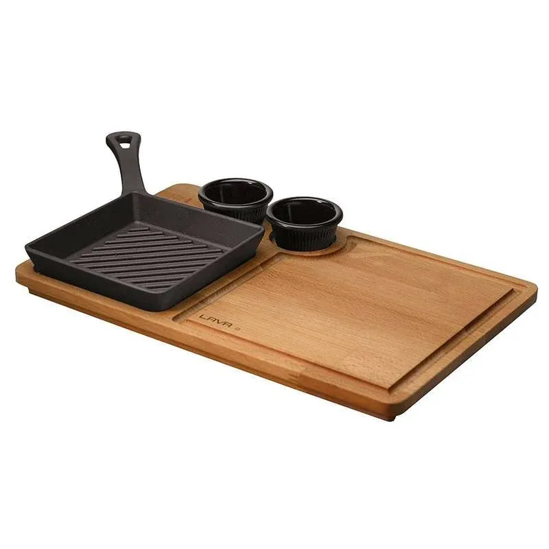 Nuova Collezione 16x16 cm - Paderno Bistecchiera In Ghisa Con Supporto In Legno