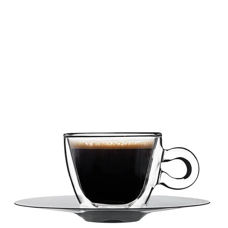 Super Prezzo 6.5 cl - Bormioli Luigi Themic Glass Tazza Caffé Espresso In Vetro Termico Con Piattino In Acciaio Inonx - Set 2 Pz