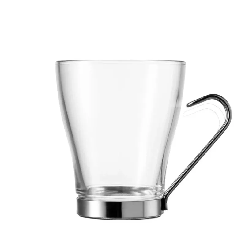 Spedito Oggi 24 cl - Borgonovo Debora Tazza Tè In Vetro Con Manico In Acciaio - Set 6 Pz
