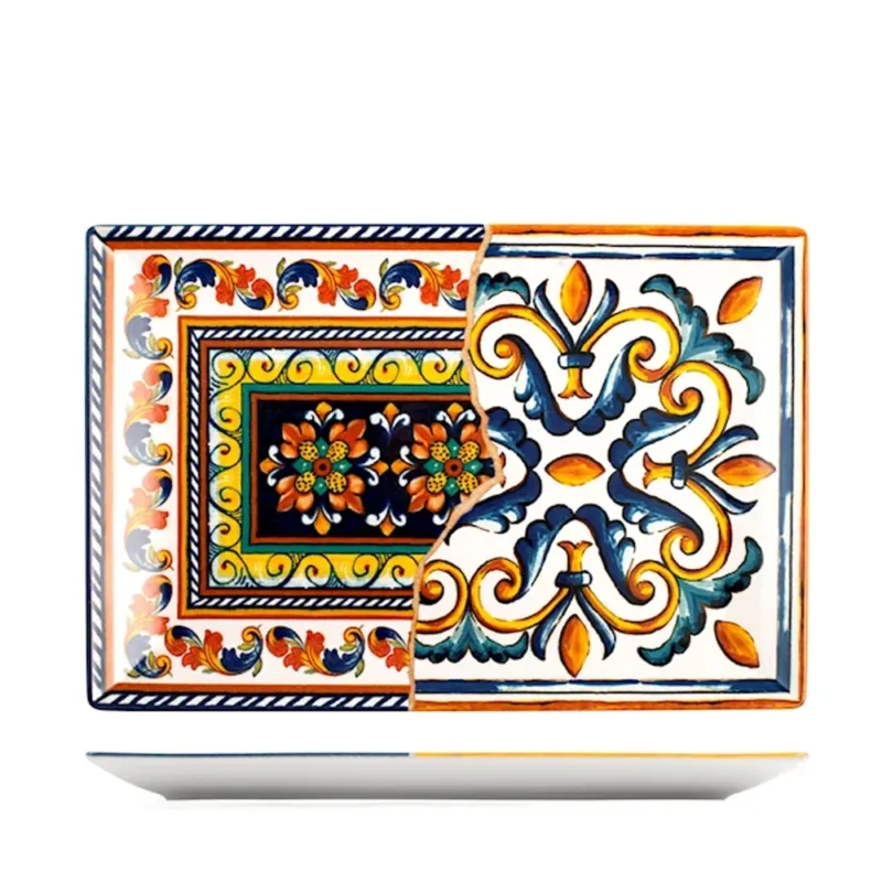 Sconto 30x20 cm - H&H Positano Piatto Piano Rettangolare In Stoneware Set 6 Pz