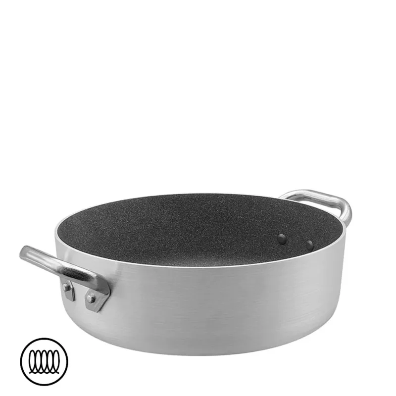 SharkSkin Casseruola Bassa In Alluminio Antiaderente Induzione Con 2 Maniglie Acciaio Inox Non Perdere