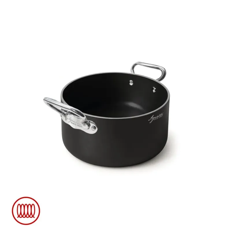 Miglior Prezzo Agnelli AlBlack 1907 Casseruola Alta Induzione In Alluminio Antiaderente 5mm Con 2 Maniglie Inox