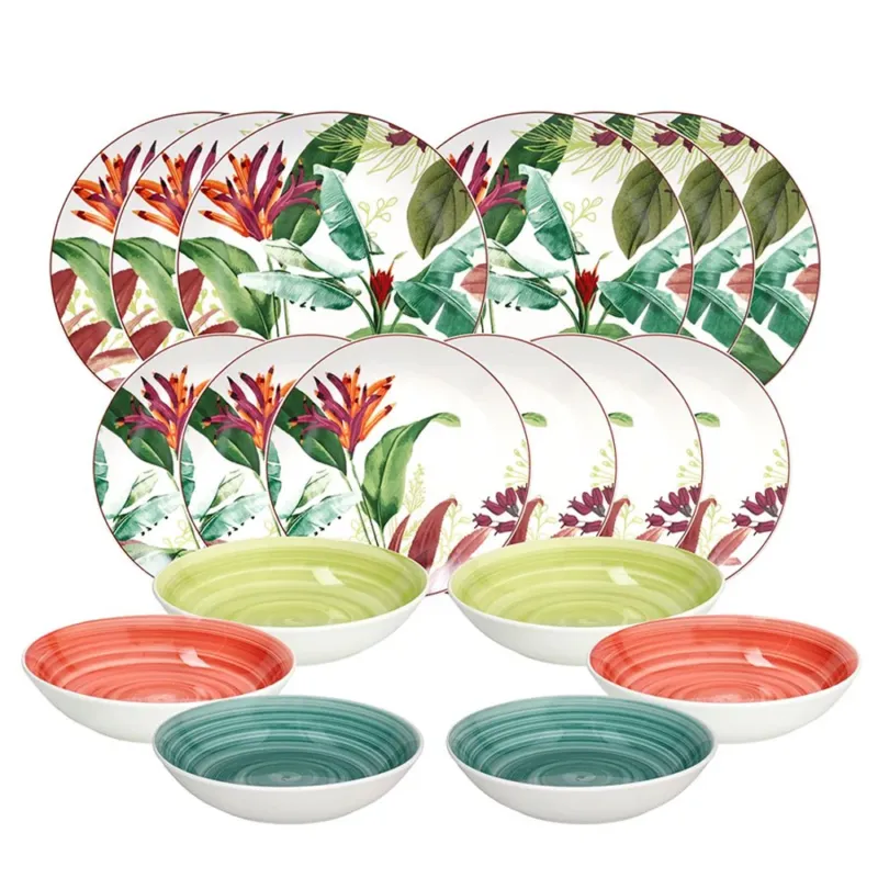 Tognana Madison Tropicalia Servizio Piatti Decorato In Porcellana Set 18 Pz Professionale