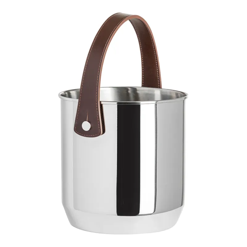 Occasione Imperdibile Ø 19 x 19.5 cm - Abert Cacao Secchiello Portabottiglie In Acciaio Inox 18-10 Con Manico In Ecopelle