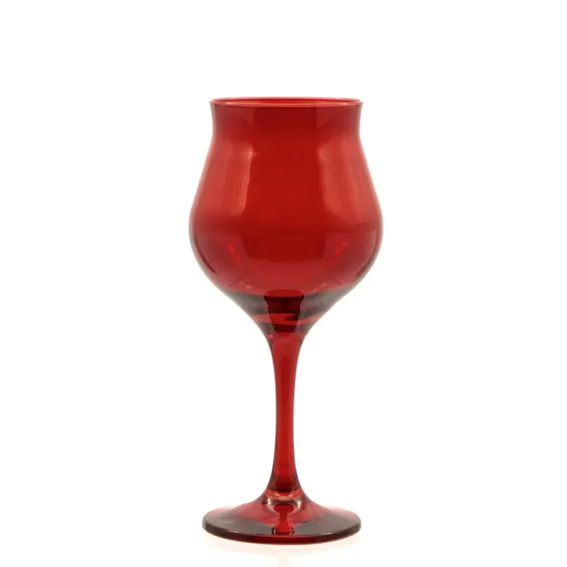 Spedizione Espresso 30.5 cl - Pasabahce Wavy Red Calice Vino Bianco In Vetro Colorato Set 6 Pz