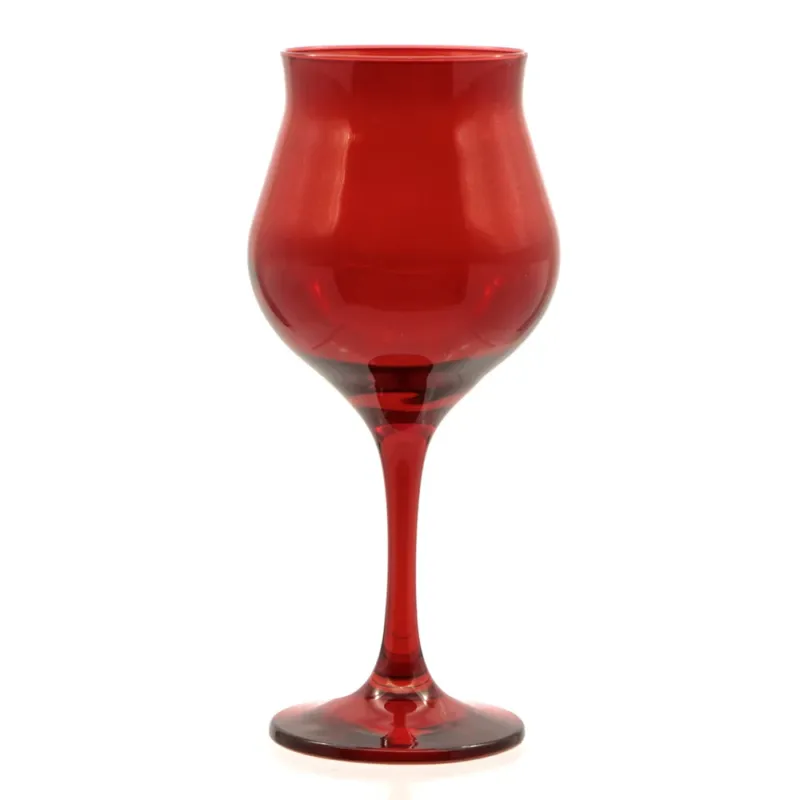 Prezzo Basso 37 cl - Pasabahce Wavy Red Calice Vino Rosso In Vetro Colorato Set 6 Pz