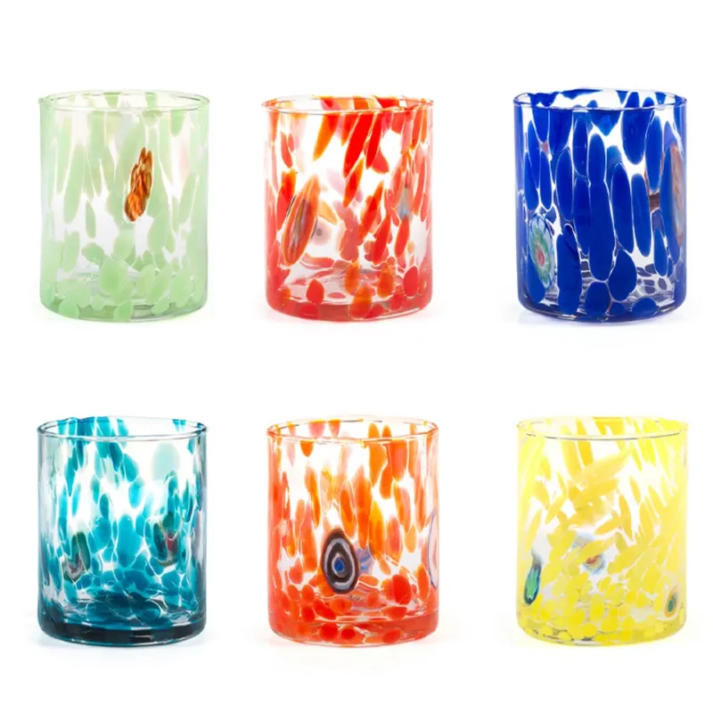 36 cl - H&H Veneziano Bicchiere Acqua In Vetro Colorato Set 6 Pz Super Prezzo