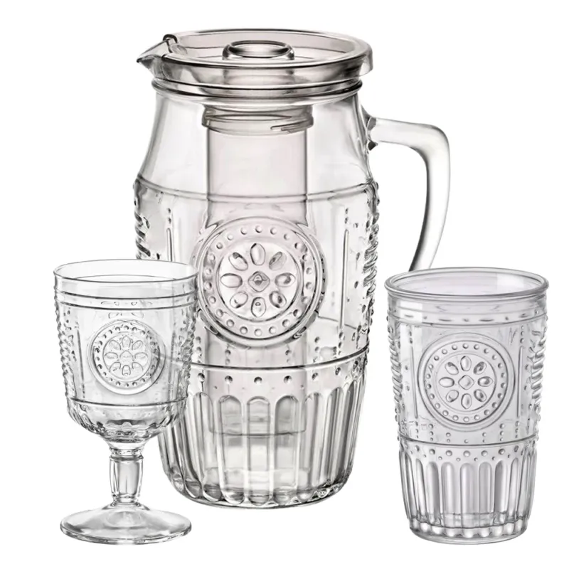 Popolare Bormioli Rocco Romantic Set Caraffa Con Calici e Bicchieri In Vetro Decorato Set 13 Pz
