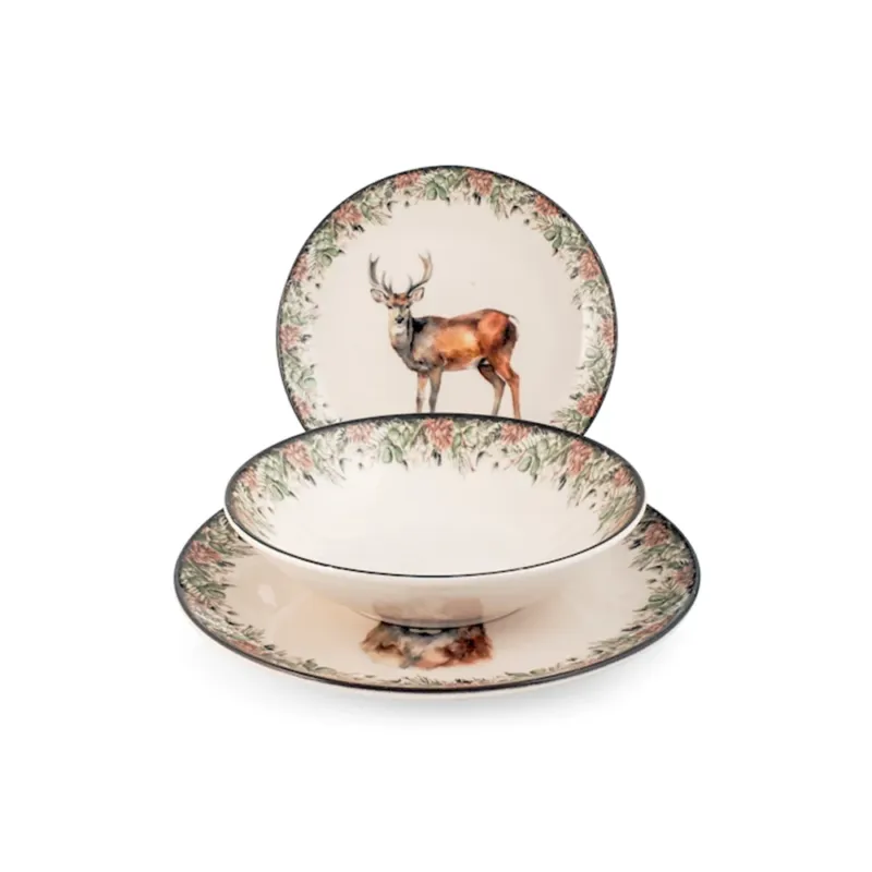 H&H Montana Servizio Tavola Decorato In Stoneware Set 18 Pz Occasione