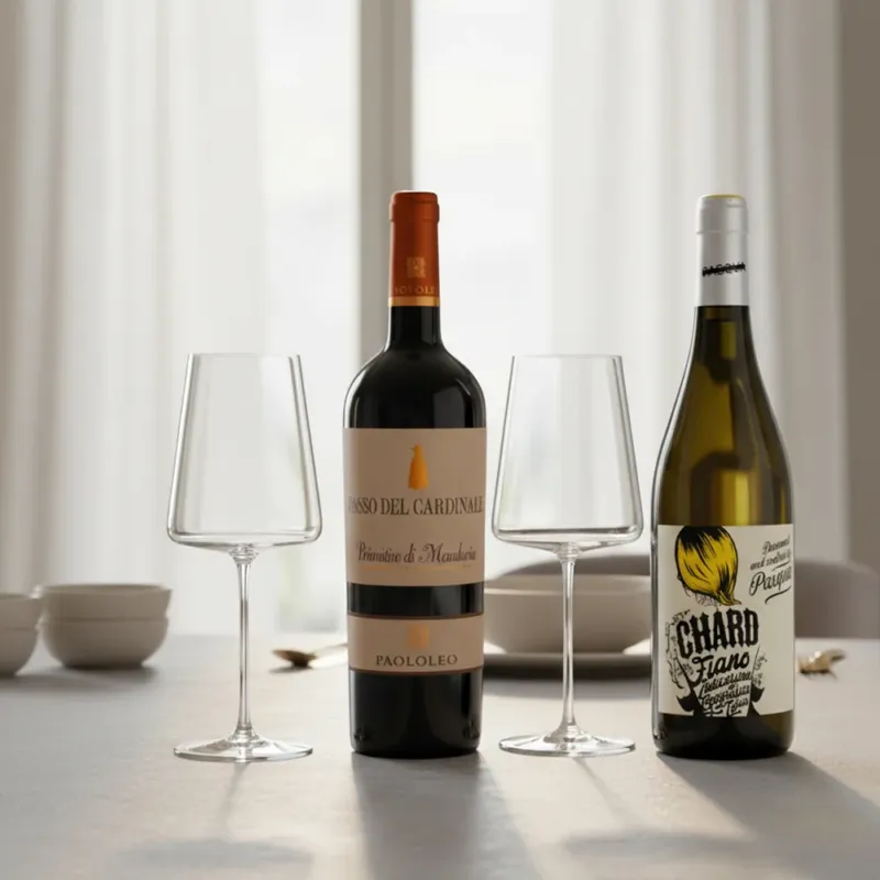 Prezzo Ridotto Set Calici Vino Bianco & Rosso + Primitivo di Manduria + Fiano Puglia IGT