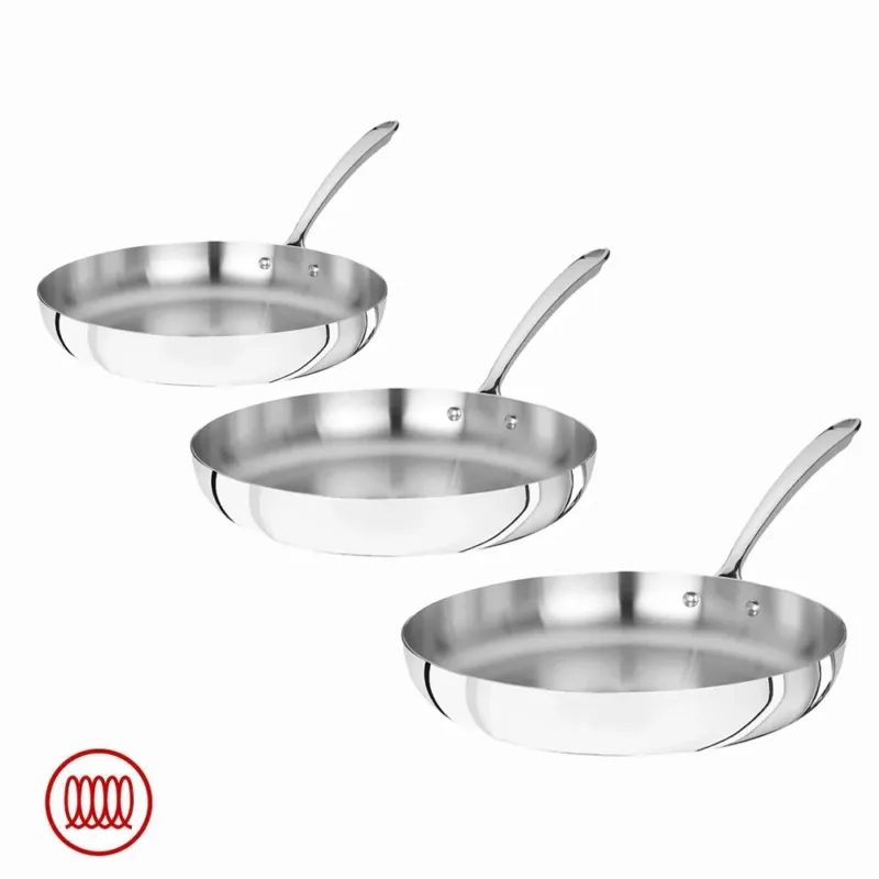 Agnelli Alu-Inox 3-Ply Set Padelle Basse Induzione Con Manico 1907 Inox In Aluinox Cromate Set 3 Pz Reso Gratuito