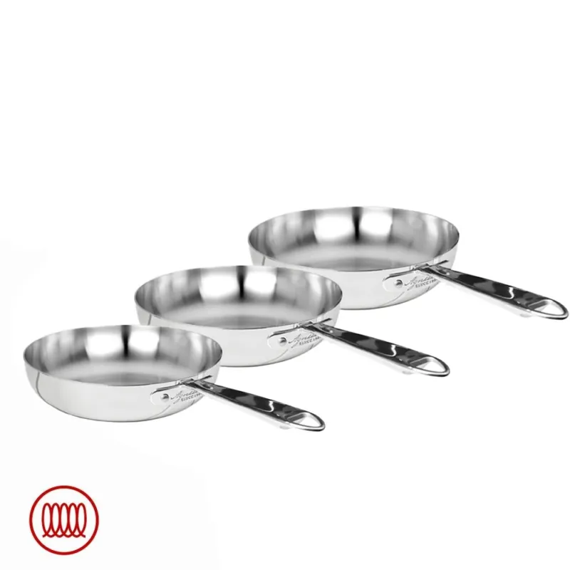 Saldi Agnelli Alu-Inox 3-Ply Set Padelle Alte Svasate Con Manico Tubolare In AluInox Cromato Set 3 Pz