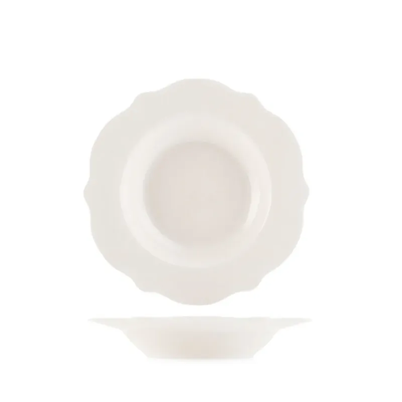 Di Tendenza 21.5 cm - H&H Blanc Piatto Fondo Festonato In Porcellana Set 6 Pz