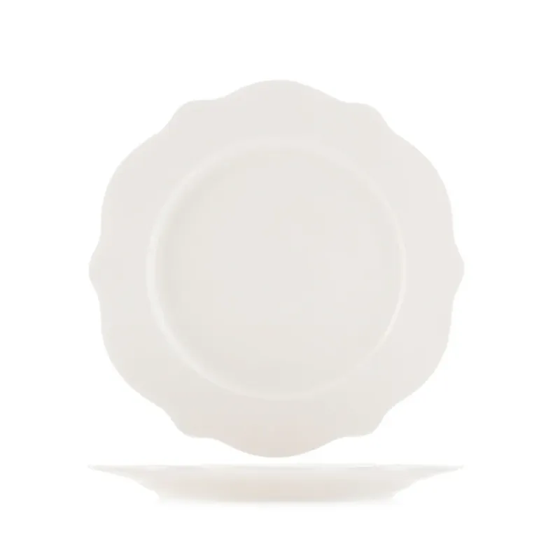 27 cm - H&H Blanc Piatto Piano Festonato In Porcellana Set 6 Pz Spedizione Espresso