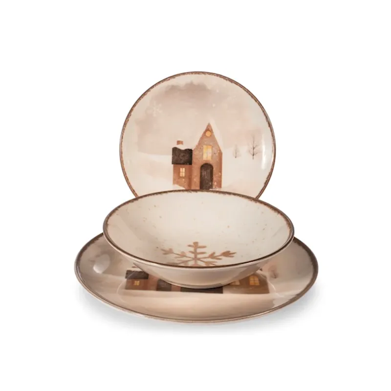 H&H Cinnamon Glows Servizio Piatti Decoro Natalizio In Stoneware Set 18 Pz Saldi