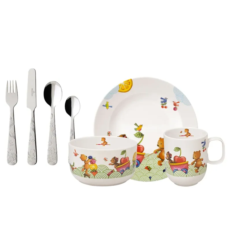 Popolare Villeroy & Boch Kiddy Bears Hungry As A Bear Servizio Piatti Colazione Per Bambini Set 7 Pz