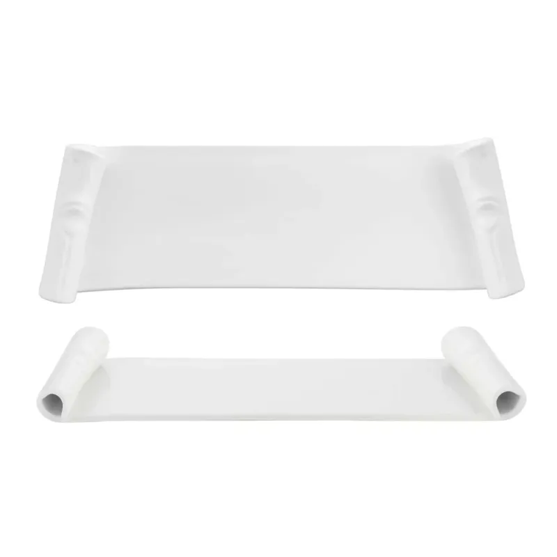 Affare 49x16 cm - Pergamena Piatto Presentazione Trapezioidale In Porcellana Set 2 Pz