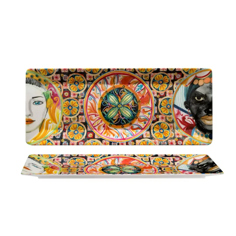 48x20 cm - Caltagirone Piatto Presentazione Vassoio Rettangolare In Melamina Prezzo Ridotto