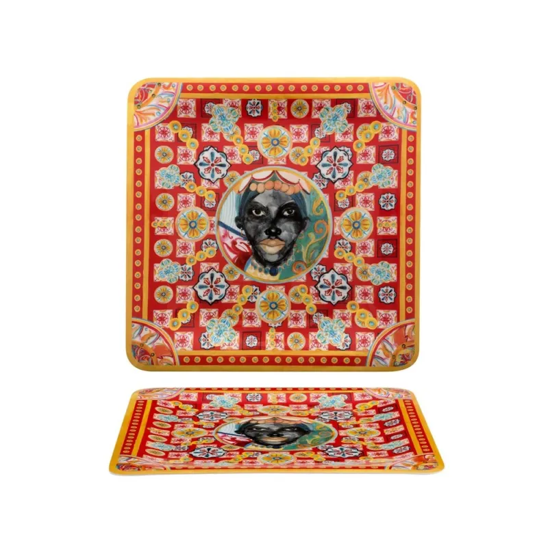 Miglior Prezzo 36x36 cm - Caltagirone Piatto Presentazione Vassoio Quadrato In Melamina