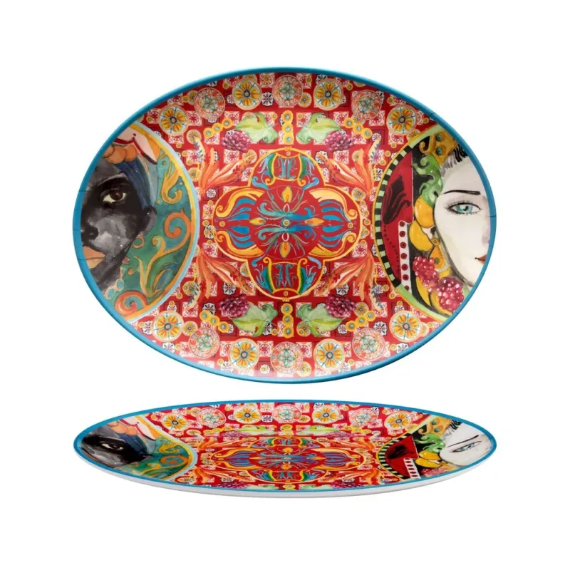 Ultime Pezzi 46x35 cm - Caltagirone Piatto Presentazione Vassoio Ovale In Melamina