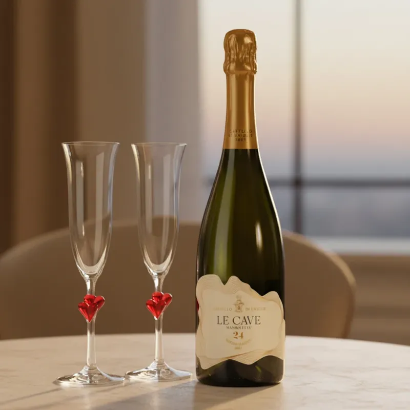 Saldi Le Cave Mandoletta Brut Metodo Classico Piemonte DOC 2020 Castello di Uviglie + 2 Calici Flute L’Amour 17,5 cl