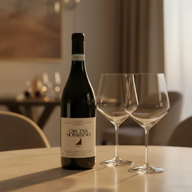 Nebbiolo Langhe DOC 2023 Cascina Morassino + 6 Calici Burgundy Harmony 72,4 cl Soddisfatti O Rimborsati