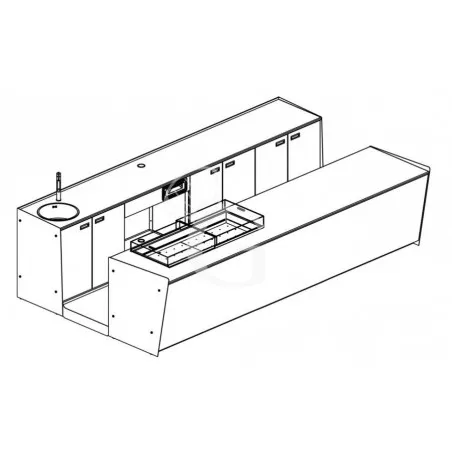 Subito Disponibile Banco bar + Retrobanco in metallo verniciato con Drop-in Plexiglass - L 4000 mm