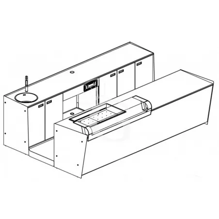 Must-Have Banco bar + Retrobanco in metallo verniciato con Drop-in Destro Vetro Supporto - L 3500 mm