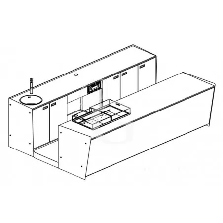 Vendita Finale Bancone bar + Retrobanco in metallo verniciato con Drop-in Destro Plexiglass - L 3500 mm