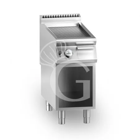 Solo Oggi Fry Top a gas su armadio aperto piastra rigata cromata singola 10500 W L 400 mm x P 900 mm x H 870 mm