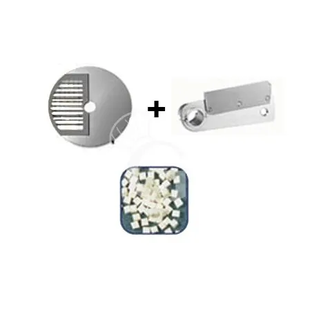 Disco tagliamozzarella a cubetti spessore di taglio 12 x 12 x 8 mm con coltello Esclusivo