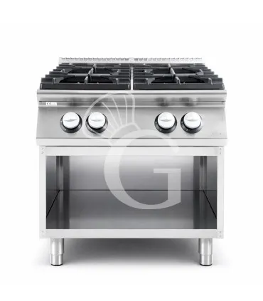 Economico Cucina professionale a gas 4 fuochi armadio aperto profondità 900 mm