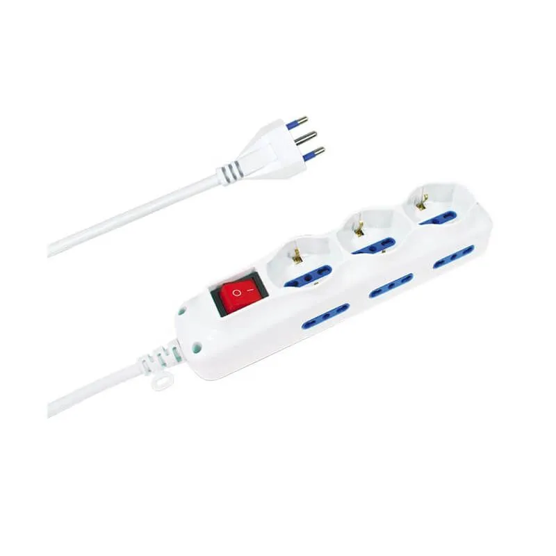 MULTIPRESA CON INTERRUTTORE - 3 SCHUKO + 3 BIVALENTI 10/16A / SPINA 16A - BLISTE Super Prezzo