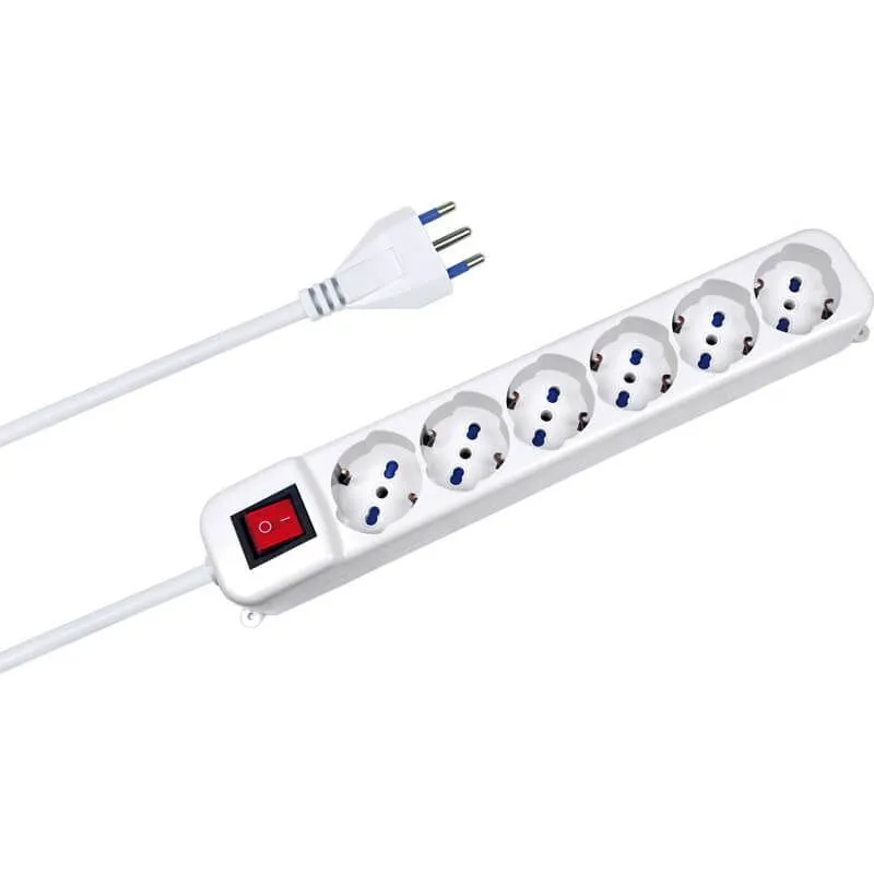 MULTIPRESA CON INTERRUTTORE 6 PRESE TRIVALENTI (SCHUKO/10/16A) SPINA 16A - BLIST Popolare