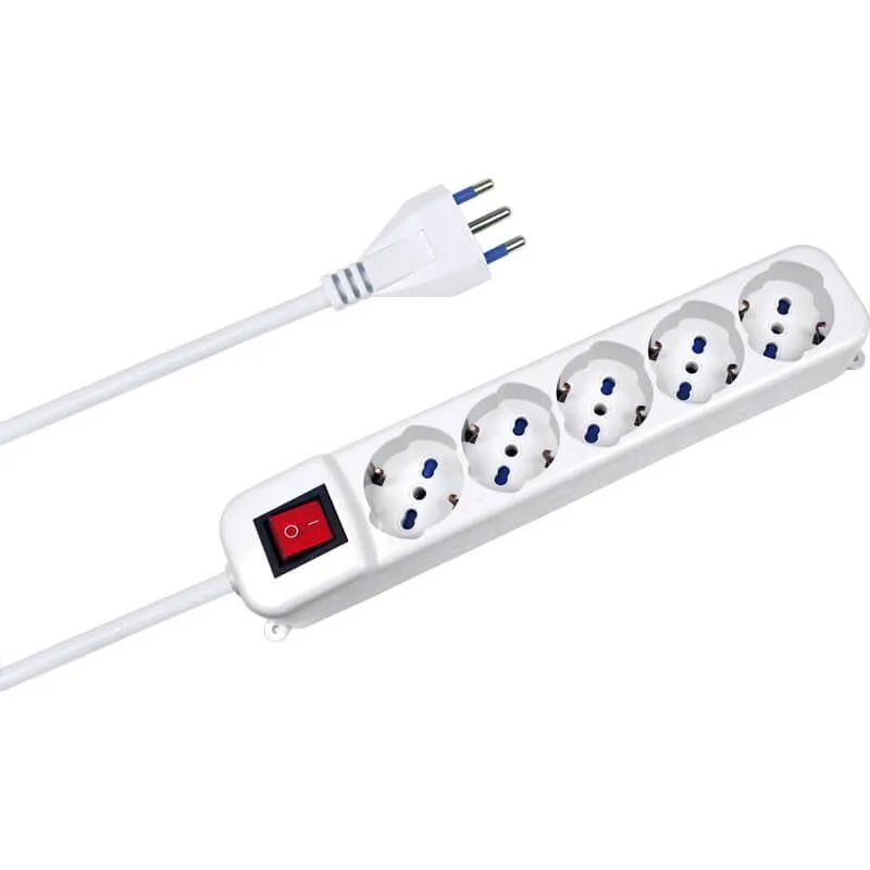 MULTIPRESA CON INTERRUTTORE 5 PRESE TRIVALENTI (SCHUKO/10/16A) SPINA 16A - BLIST Scelto Dai Clienti