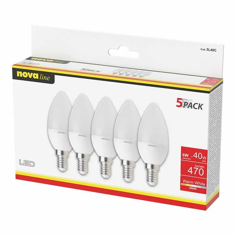 Prezzo Conveniente LAMPADE LED OLIVA E14 6W 220-240V 3000K A+ PENTAPACK BOX