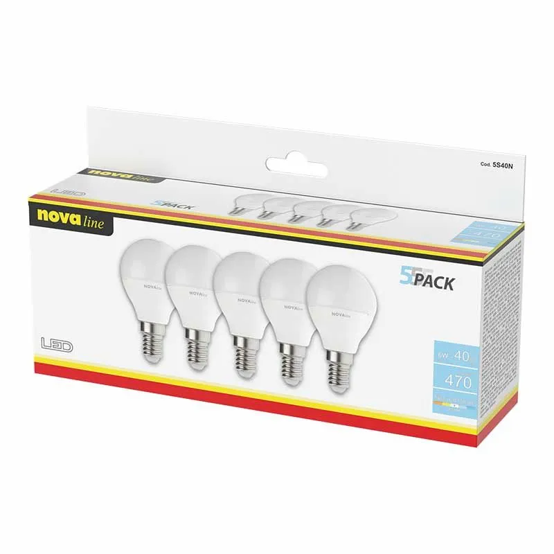 Non Perdere LAMPADE LED SFERETTA E14 6W 220-240V 4000K A+ PENTAPACK BOX