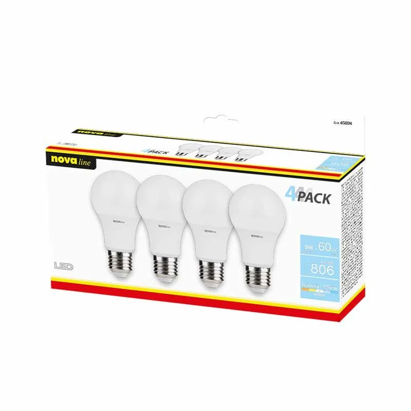 LAMPADE LED CLASSIC E27 9W 806LM 220-240V 4000K A+ QUADRIPACK BOX Nuovo Arrivo