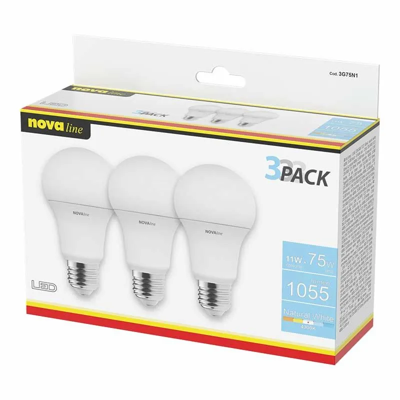 Nuova Collezione LAMPADE LED CLASSIC E27 11W 220-240V 4000K A+ TRIPACK BOX