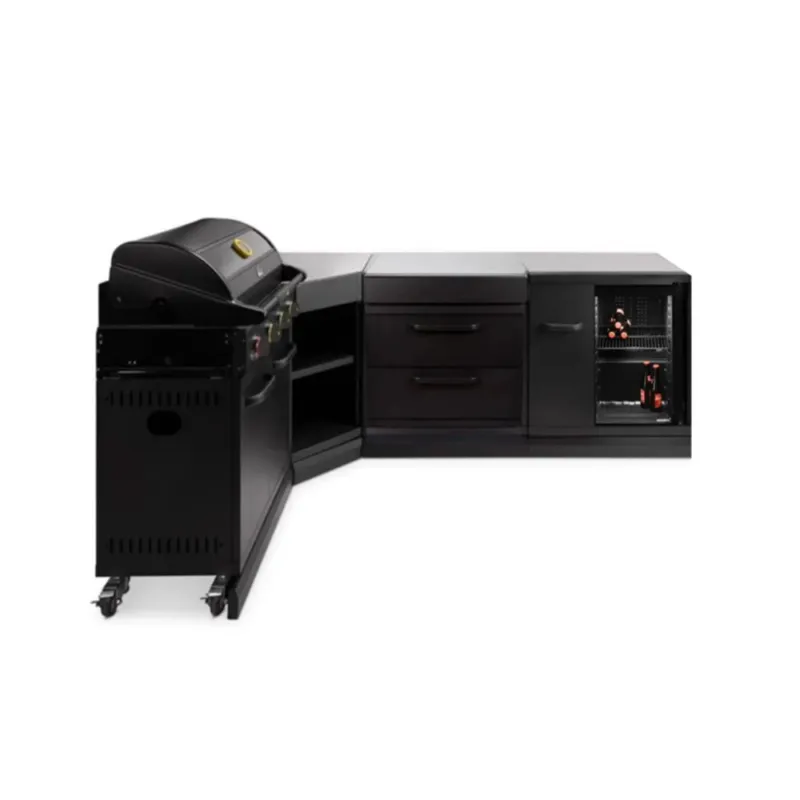 Nuova Collezione CONNECT CUCINA DA ESTERNO ANGOLARE CON BBQ 4 FUOCHI PIANO LAVORO E FRIGO