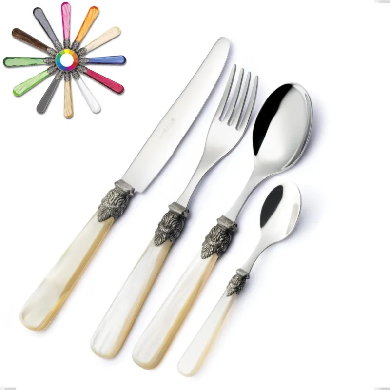 Acquista Ora Servizio Posate Colorate Set 36 pezzi NAPOLEON perlato in acciaio 18.10 manico madreperla Trasparente in Astuccio Regalo Eme Posaterie marrone perlato 1124