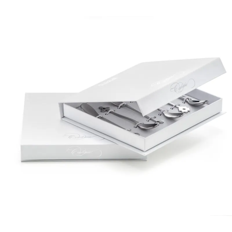 Ultimissimo Modello Cucchiaini Cappuccino e macedonia CADEAU in acciaio 18.10 AISI430 126 mm finitura inox lucido in confezione a Libro Eme Posaterie