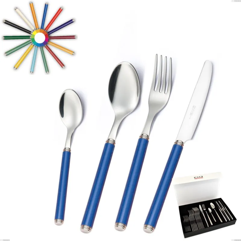 Prezzo Basso Set Posate colorate LINEA 24 pezzi in acciaio 18/10 in confezione regalo Eme Posaterie nero 1