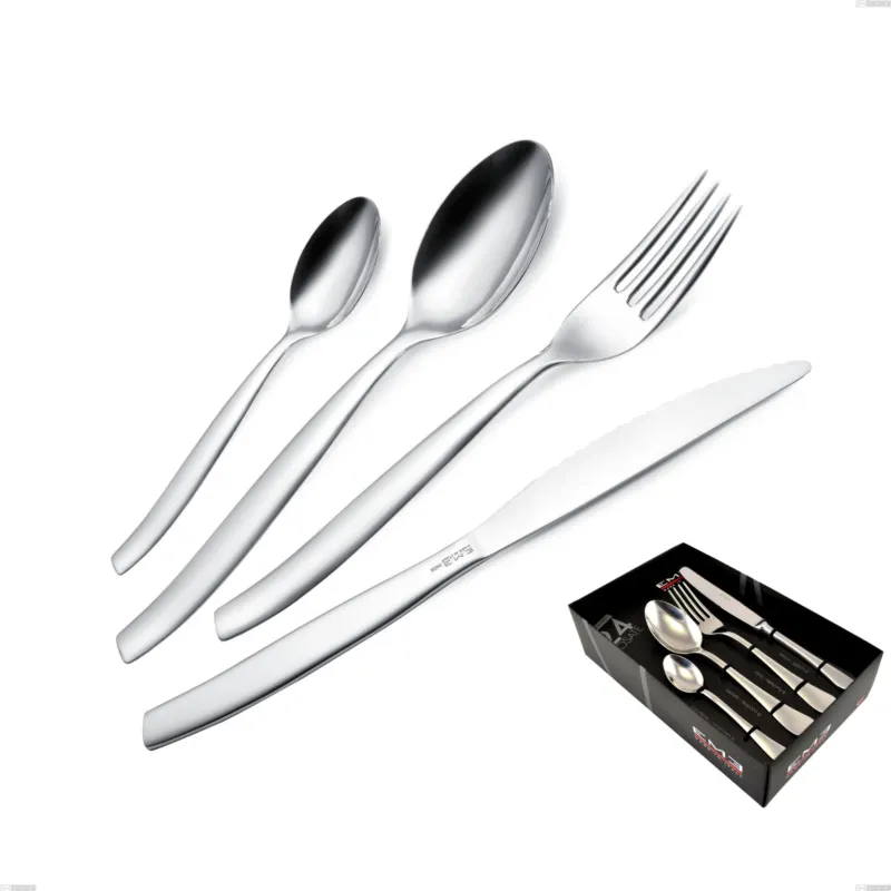 Compra Adesso Servizio Posate in acciaio 24 pezzi 6 posti tavola con 6 coltelli bistecca SHARK in acciaio 18.C lucido spessore 2 mm inox lucido Eme Posaterie