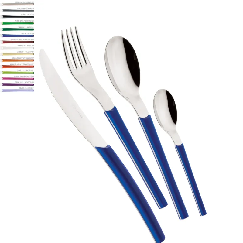 Set Posate colorate 4 pezzi LOTO 1 Coltello 1 Forchetta 1 Cucchiaio 1 Cucchiaino caffè in acciaio 1810 Eme Posaterie Viola 2623 EME Economico